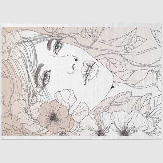 Line Art Vrouw 6 Decoupage Papier (Voorkant)