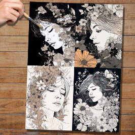 Line Art Vrouw Collage 2 Decoupage papier