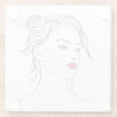 Line Art | Vrouw in Rode Lipstick Glazen Onderzetter (Achterkant)