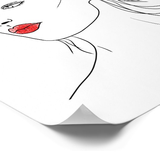 Line Art | Vrouw in Rode Lipstick Poster (Hoek)