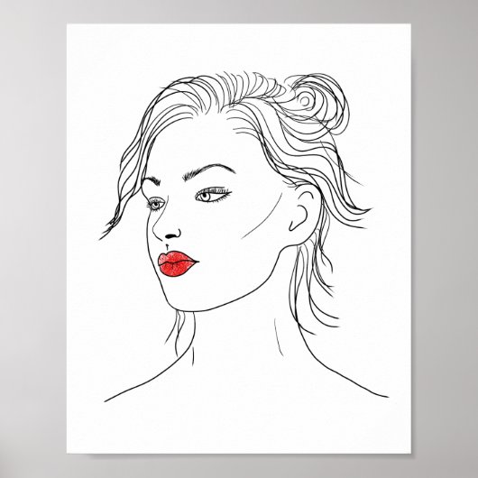 Line Art | Vrouw in Rode Lipstick Poster (Voorkant)