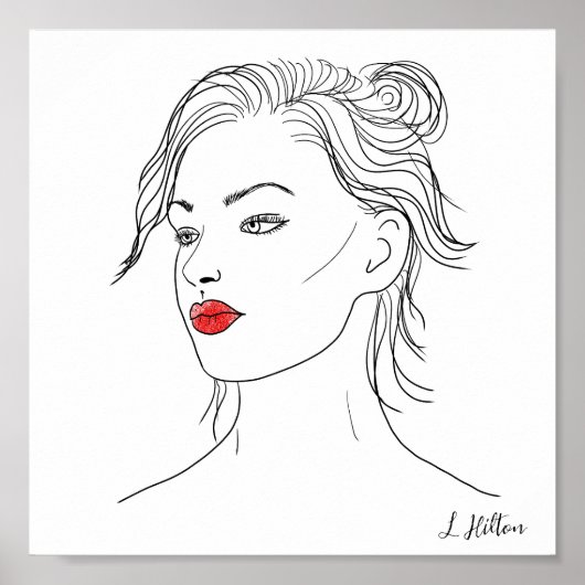 Line Art | Vrouw in Rode Lipstick Poster (Voorkant)