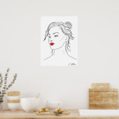 Line Art | Vrouw in Rode Lipstick Poster (Keuken)