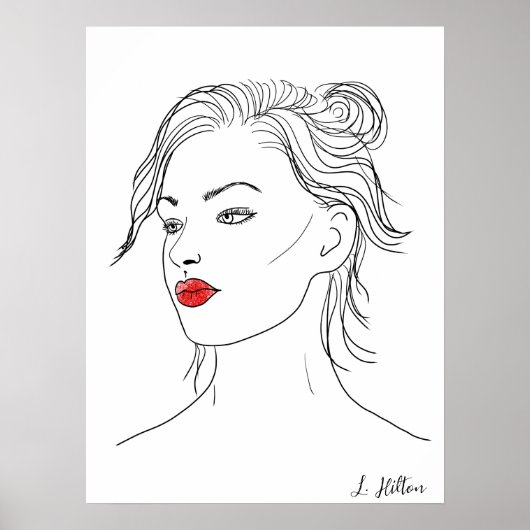 Line Art | Vrouw in Rode Lipstick Poster (Voorkant)