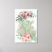Line art vrouw met bloemen roze water spatten canvas afdruk (Voorkant)
