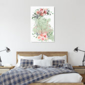 Line art vrouw met bloemen roze water spatten canvas afdruk (Insitu (Slaapkamer))