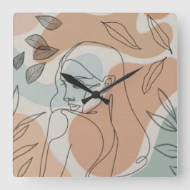 Line art vrouw verlaat klok