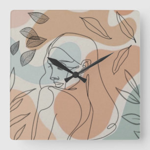 Line art vrouw verlaat klok