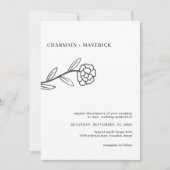 Line Art Wildflower Boho Zwart-wit Bruiloft Kaart (Voorkant)