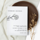 Line Art Wildflower Boho Zwart-wit Bruiloft Kaart