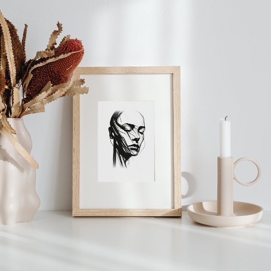 Line Art Woman Abstract Black en White Poster