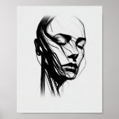Line Art Woman Abstract Black en White Poster (Voorkant)