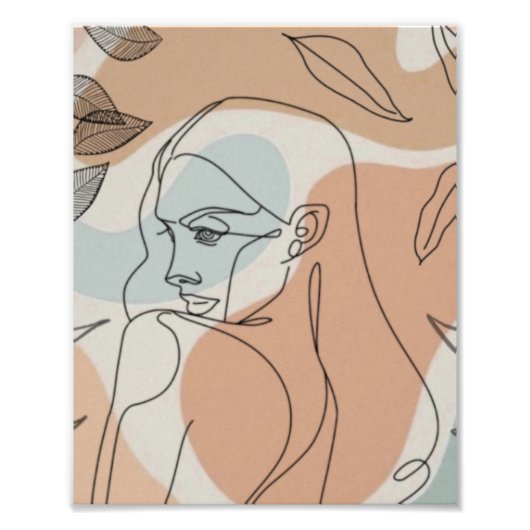 Line Art Woman & Leaves Fotovergroting Foto Afdruk (Voorkant)