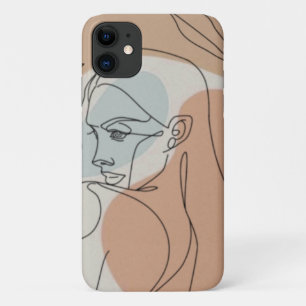 Line Art Woman op Oranje en groene achtergrond Case-Mate iPhone Case
