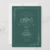Line Art Woodland Mountain Dark Blauwgroen Wedding Kaart (Voorkant)