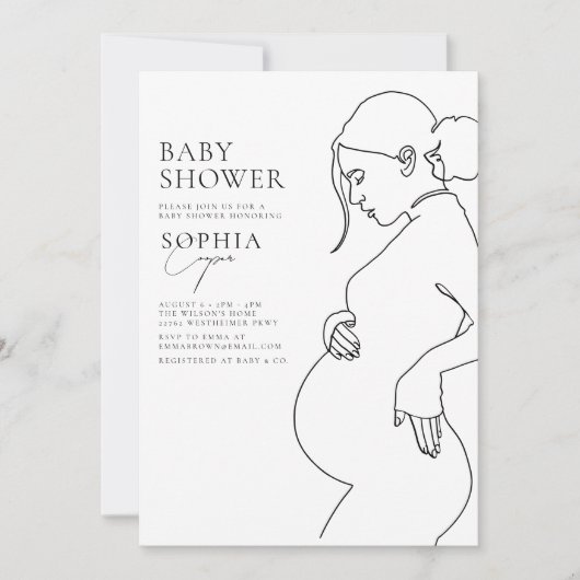 Line Art Zwangerschap Eenvoudig minimaal Baby show Kaart (Voorkant)