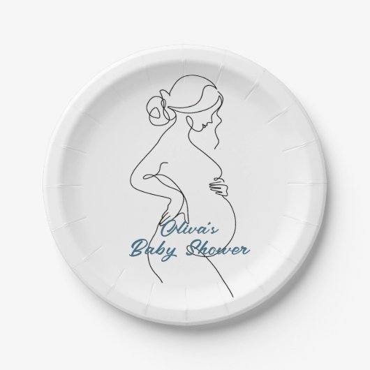 Line Art Zwangerschap Silhouette Baby shower Papieren Bordje (Voorkant)