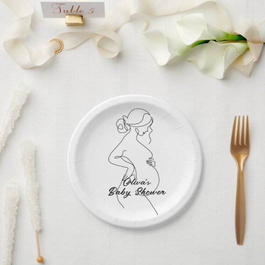 Line Art Zwangerschap Silhouette Baby shower Papieren Bordje (Huwelijk)