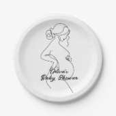 Line Art Zwangerschap Silhouette Baby shower Papieren Bordje (Voorkant)
