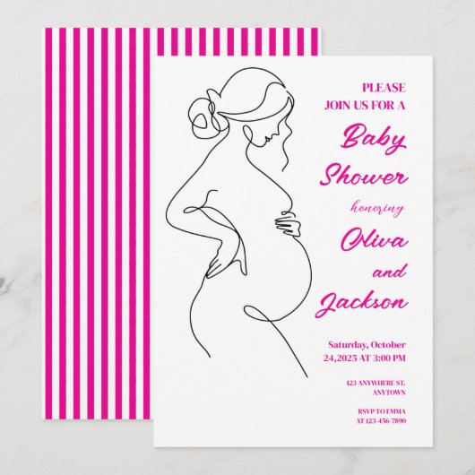 Line Art zwangerschapsminimalistisch Baby shower Kaart (Voorkant / Achterkant)