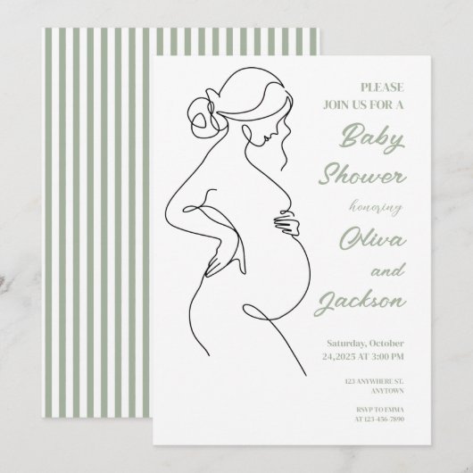Line Art zwangerschapsminimalistisch Baby shower Kaart (Voorkant / Achterkant)