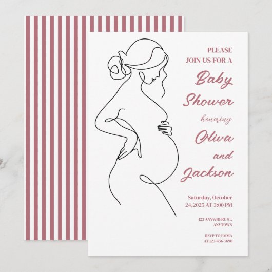 Line Art zwangerschapsminimalistisch Baby shower Kaart (Voorkant / Achterkant)