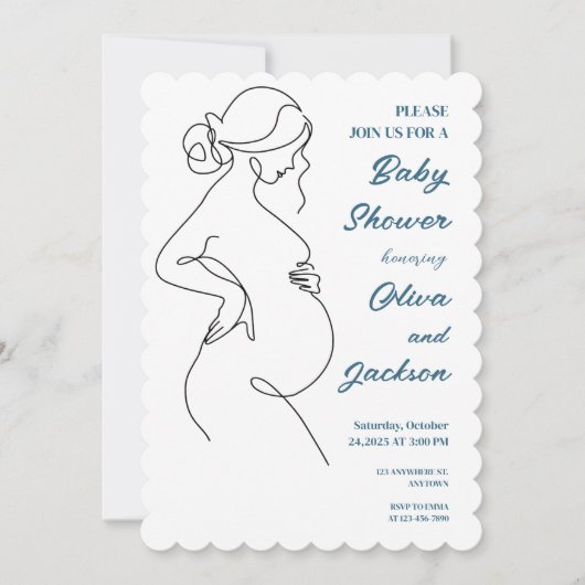 Line Art zwangerschapsminimalistisch Baby shower Kaart (Voorkant)