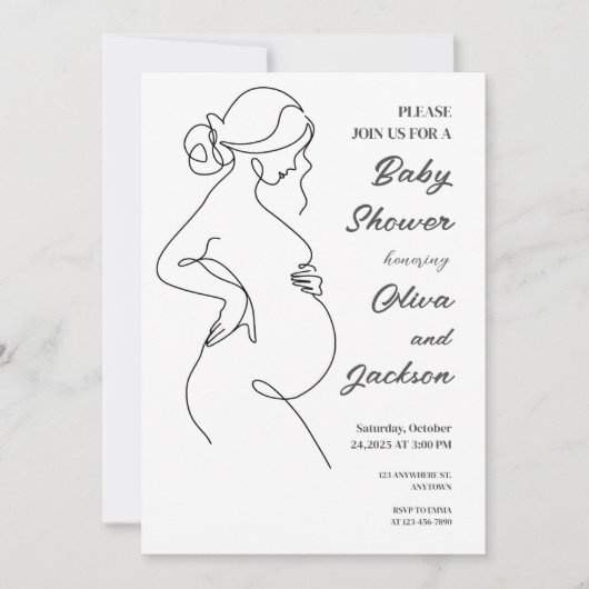 Line Art zwangerschapsminimalistisch Baby shower Kaart (Voorkant)