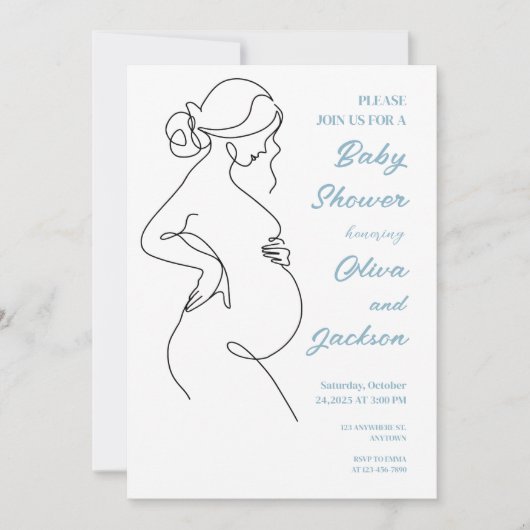 Line Art zwangerschapsminimalistisch Baby shower Kaart (Voorkant)