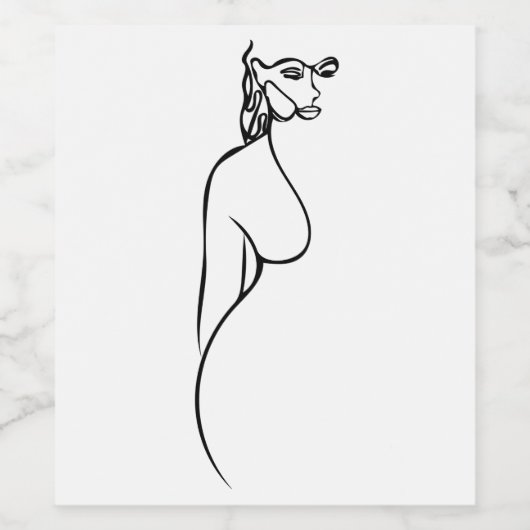 line art zwart - witte vrouwen minimalistisch wijn etiket (Enkel label)