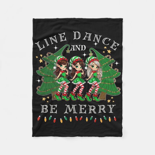 Line Dance en Be Merry Christmas Elf Dancing Holi Fleece Deken (Voorkant)