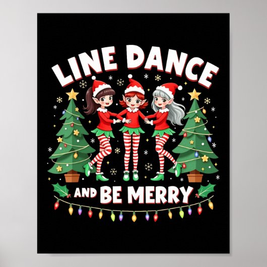 Line Dance en Be Merry Xmas Schattigee Elf Dansers Poster (Voorkant)