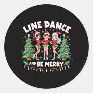 Line Dance en Be Merry Xmas Schattigee Elf Dansers Ronde Sticker