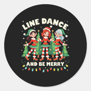 Line Dance en Be Merry Xmas Schattigee Elf Dansers Ronde Sticker