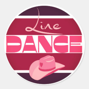 Line dance Love Cowboyhat roze Ronde Sticker
