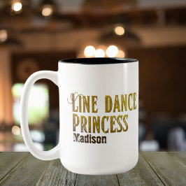 Line dance prinses gouden naam tweekleurige koffiemok