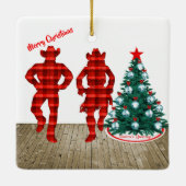 Line Dancers met Red Pset Merry Kerstmis Keramisch Ornament (Achterkant)