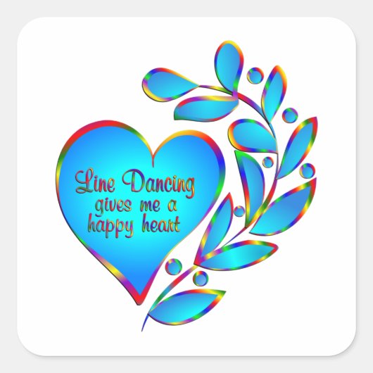 Line Dancing Happy Heart Vierkante Sticker (Voorkant)