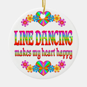 Line Dancing Heart Happy Keramisch Ornament