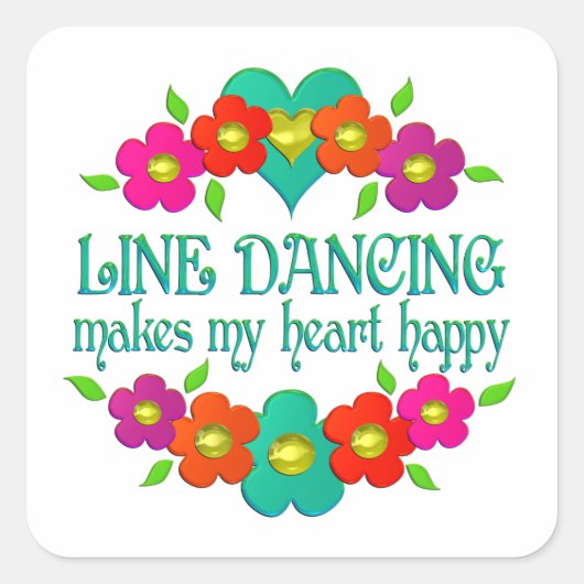 Line Dancing Heart Happy Vierkante Sticker (Voorkant)