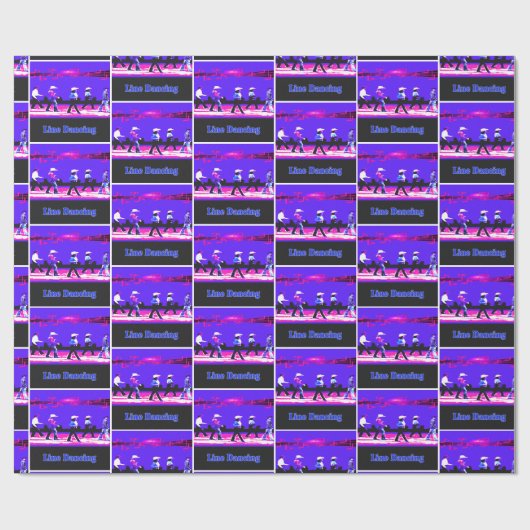 Line Dancing Western Groep Blauw, Zwart Roze Cadeaupapier (Vlak)
