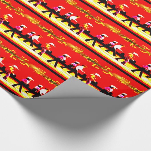 Line Dancing Westerne Groep Rood Zwart Geel Cadeaupapier (Hoek)