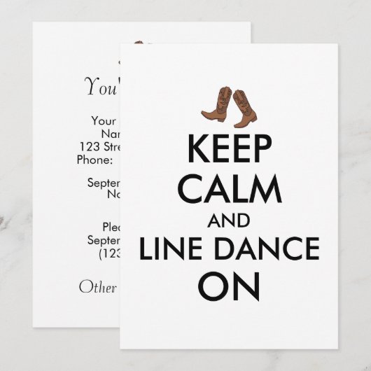 Line Dansende Gift Keep Calm Dancer Cowboy Boots Kaart (Voorkant / Achterkant)