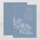 Line Drawing Blue Periwinkle Wedding Kaart (Voorkant / Achterkant)