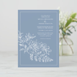 Line Drawing Blue Periwinkle Wedding Kaart