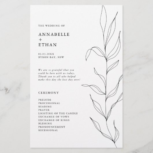 Line Drawing Foliage Leaf Ceremony Program (Voorkant)