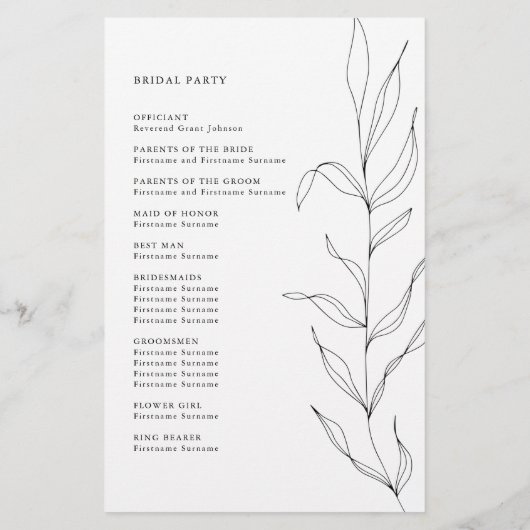 Line Drawing Foliage Leaf Ceremony Program (Achterkant)