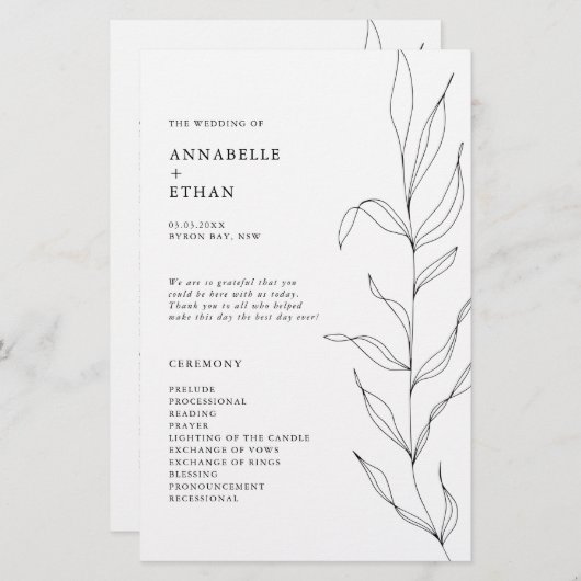 Line Drawing Foliage Leaf Ceremony Program (Voorkant / Achterkant)