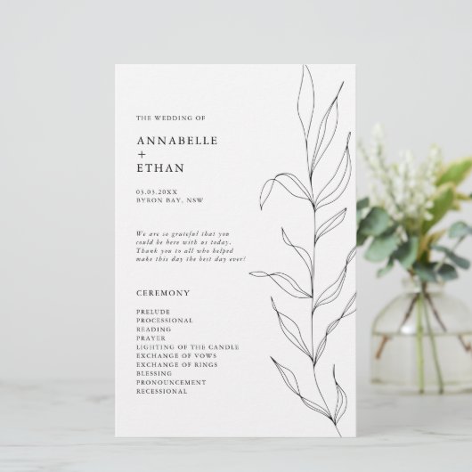 Line Drawing Foliage Leaf Ceremony Program (Staand voorkant)