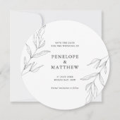 Line Drawing Foliage Leaf Round Wedding Invitation Feestdagenkaart (Voorkant)